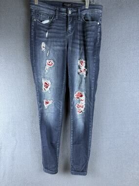 Judy Blue Women's Bandana Fabric Backed Distressed Skinny Fit Stretch Jeans 9/29
